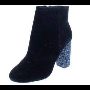 Call It Spring Talcahuano Black Velvet Booties with Iridescent Glitter Heel